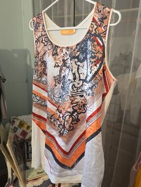 Crisca Orange & Navy Paisley-Print Sleeveless Tank 21 Ptp 26 L